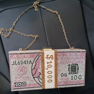 & Other Stories Pink and Gold Beaded Money Clutch